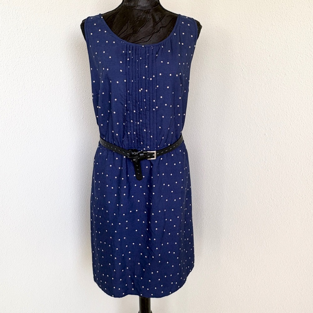 MNG by Mango Polka Dot Pleated Sleeveless Dress, Womens 10‎ Blue